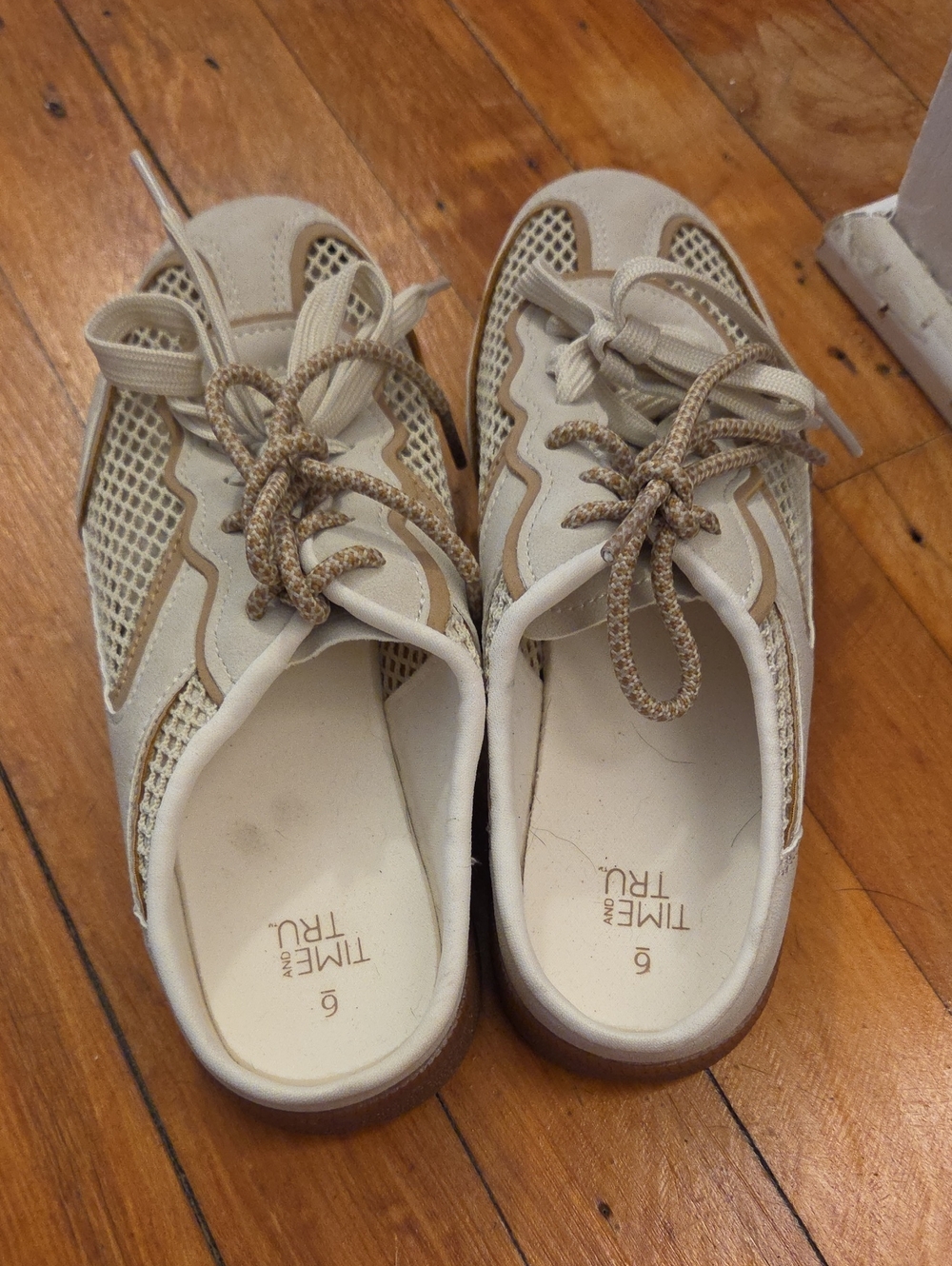 Time and Tru Neutral Beige and Tan Women's Lace-Up Casual Sneakers
